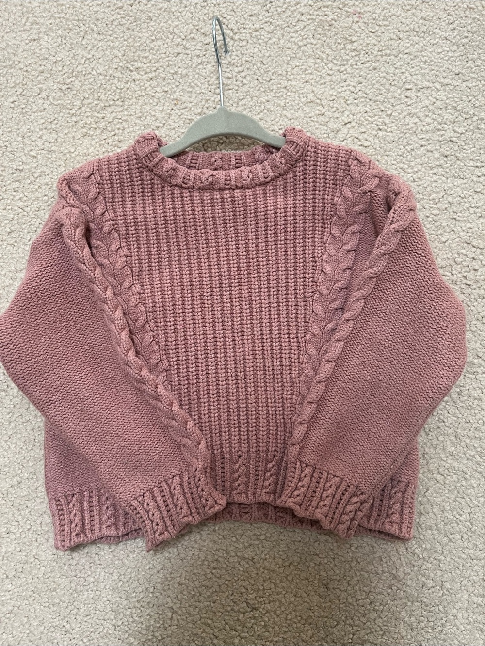 Zara Dusty Pink Cable-Knit Crew Sweater